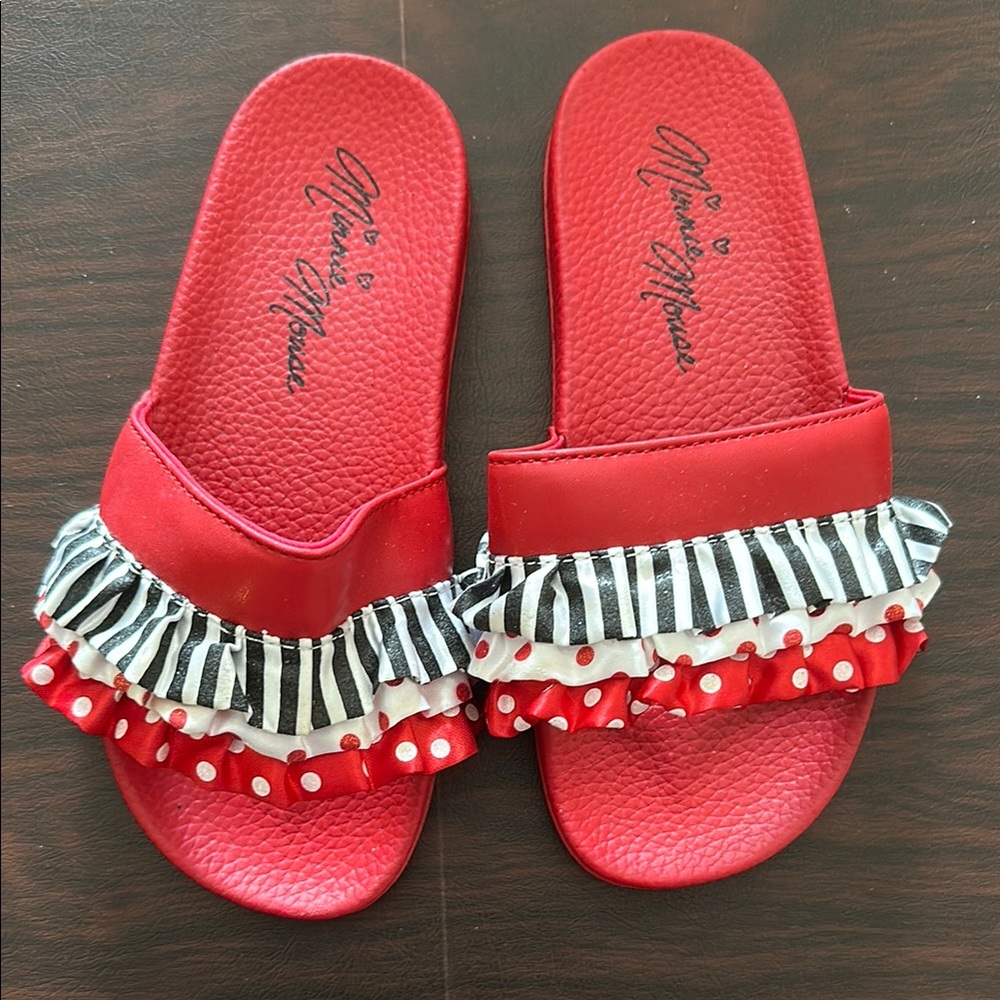 Disney Red Minnie Mouse Ruffle Slides